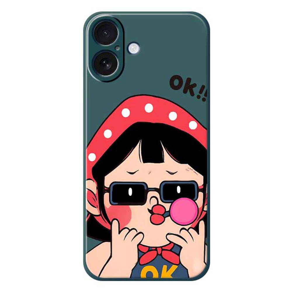 

For iPhone 17 Case Cute Kid Pattern Printing Straight Edge TPU Phone Back Cover Green