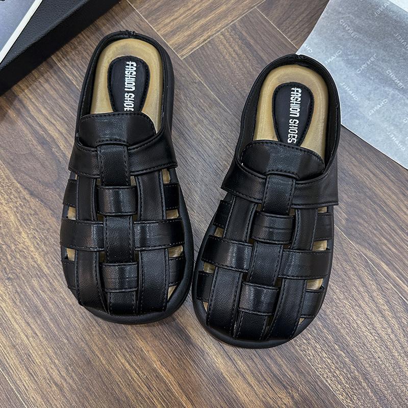 Baotou soft-soled half-slippers women's 2025 spring new retro woven hollow-soled thick-soled one-pedal lazy cool slippers