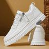Men's Slip-On Sports Shoes Soft Bottom Casual All-Match Side Zipper Fashionable White Sneakers Spring Season Ultra-Leather