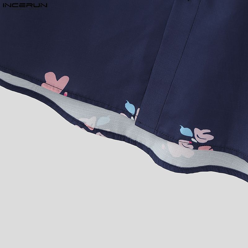 INCERUN Übergroße Herren Hemden mit Reverskragen, kurzen Ärmeln, Blumendruck, lässig und locker