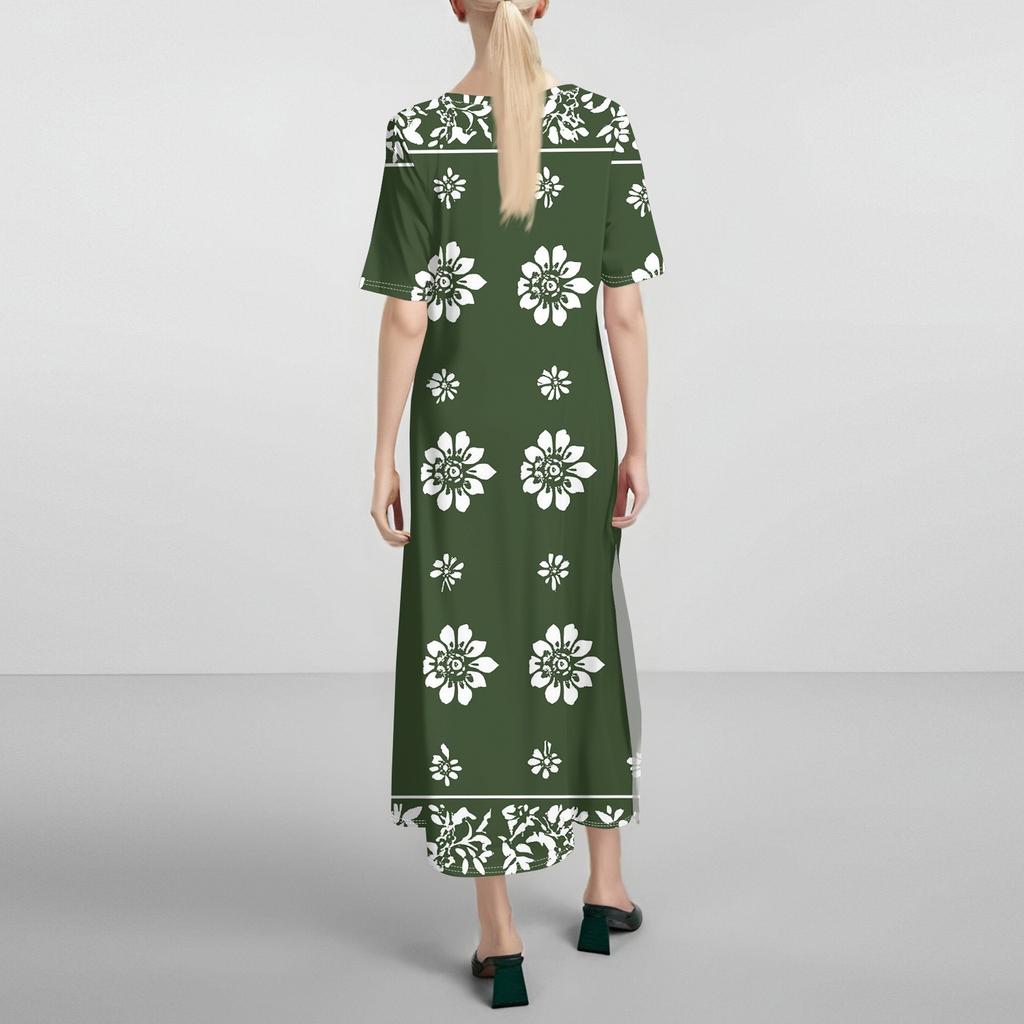 Ladies' Fashionable Summer Retro Color Block Patchwork Printed Dress, Casual Beach Dress, Slender Vacation Dress