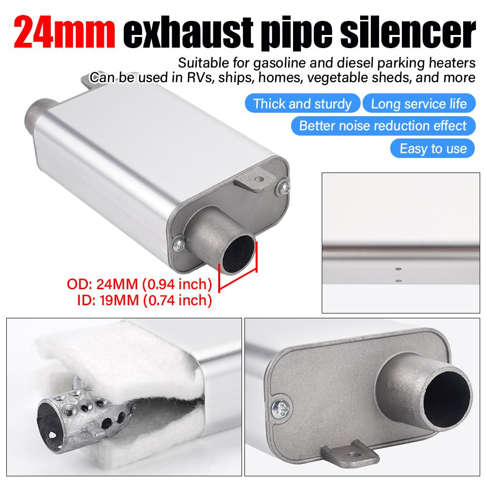 24mm Parking Heater Exhaust Muffler Kit with Stainless Steel Exhaust Pipe Universal for RV Truck Marine Keeps The Air Fresh