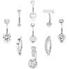 9pcs Set Trendy Classic Arc Double Head Shiny Round Zircon Navel Ring for Women Men Stainless Steel Piercing Body Jewelry Sets