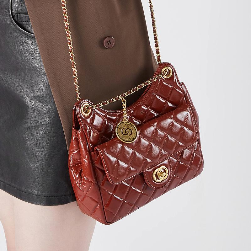 New Bag Top Layer Cowhide Bag Tmall Elf Xiaoxiang Style Fashionable and Versatile One Shoulder Crossbody Women's Bag