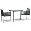 VidaXL Ensemble à manger de jardin coussins 3 pcs noir rotin et acier, ensemble à manger, ensemble à manger d'extérieur, 3187065