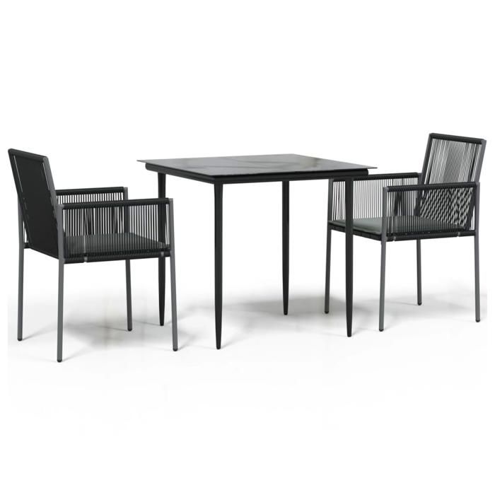 VidaXL Ensemble à manger de jardin coussins 3 pcs noir rotin et acier, ensemble à manger, ensemble à manger d'extérieur, 3187065
