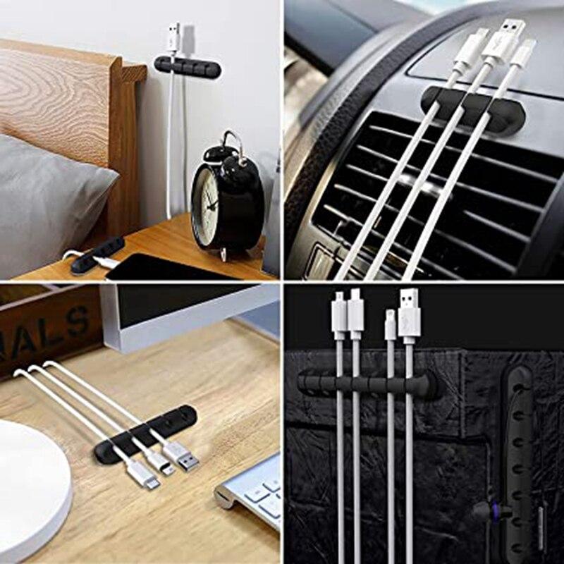 2 Pcs Home Office 3/5/7 Holes Cable Holder Silicone Line Organizer Clips USB Winder Manager Splitter