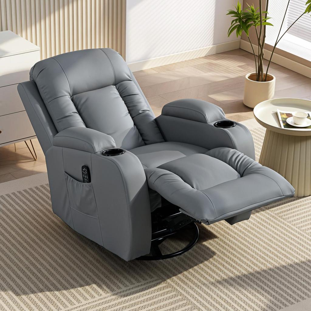 Massage Recliner Armchair, PU Leather Recliner Chair, Grey