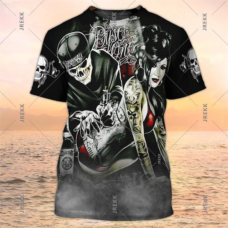 Tattoo Artist Work T-shirt Men's Clothing Round Neck Black White Design Short Sleeve T-shirts DIY Custom Name Trend Uniform Tee
