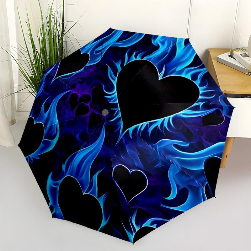 1pc Flame Hearts Automatic Folding Umbrella - Compact 8-Rib Design, Durable Plastic & Iron, Lightweight for Outdoor Daily Use249