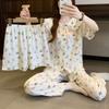 Japanese Style Lace Doll Collar Cartoon Short-Sleeved Pajamas Women'S Summer Cloud Cotton Three-Piece Loungewear
