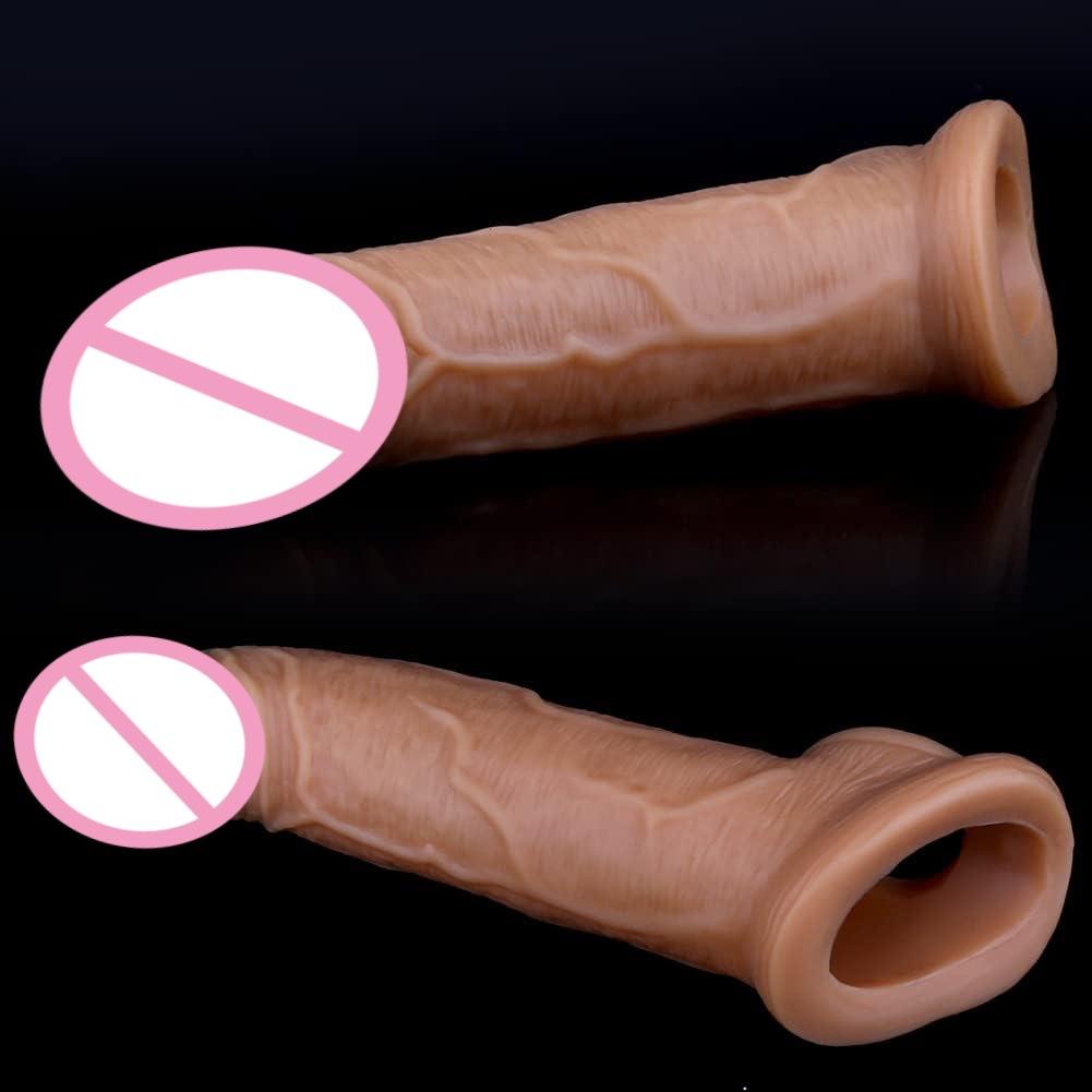 Large Exotic Condom Men's plus-Sized Growth Sexy Sex Product Simulation Penis Ring Men's Crescent Moon Crystal Cover