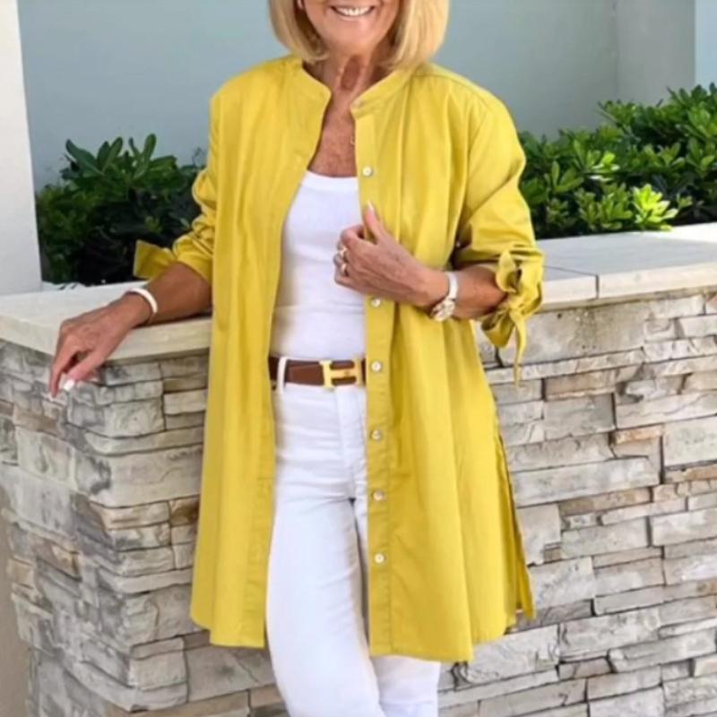 

Single button Turn-collar Elegant Commute Cardigan Shirts Solid Color Long-sleeve Cotton Shirt Slim Fit Blouses 3XL рожевий червоний колір