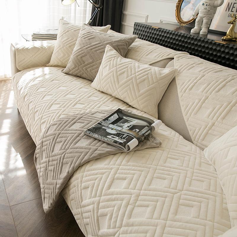 Simple Plush Sofa Cushion Winter Solid Gray Thickened Anti-slip Cushion Modern Sofa Cover Cover