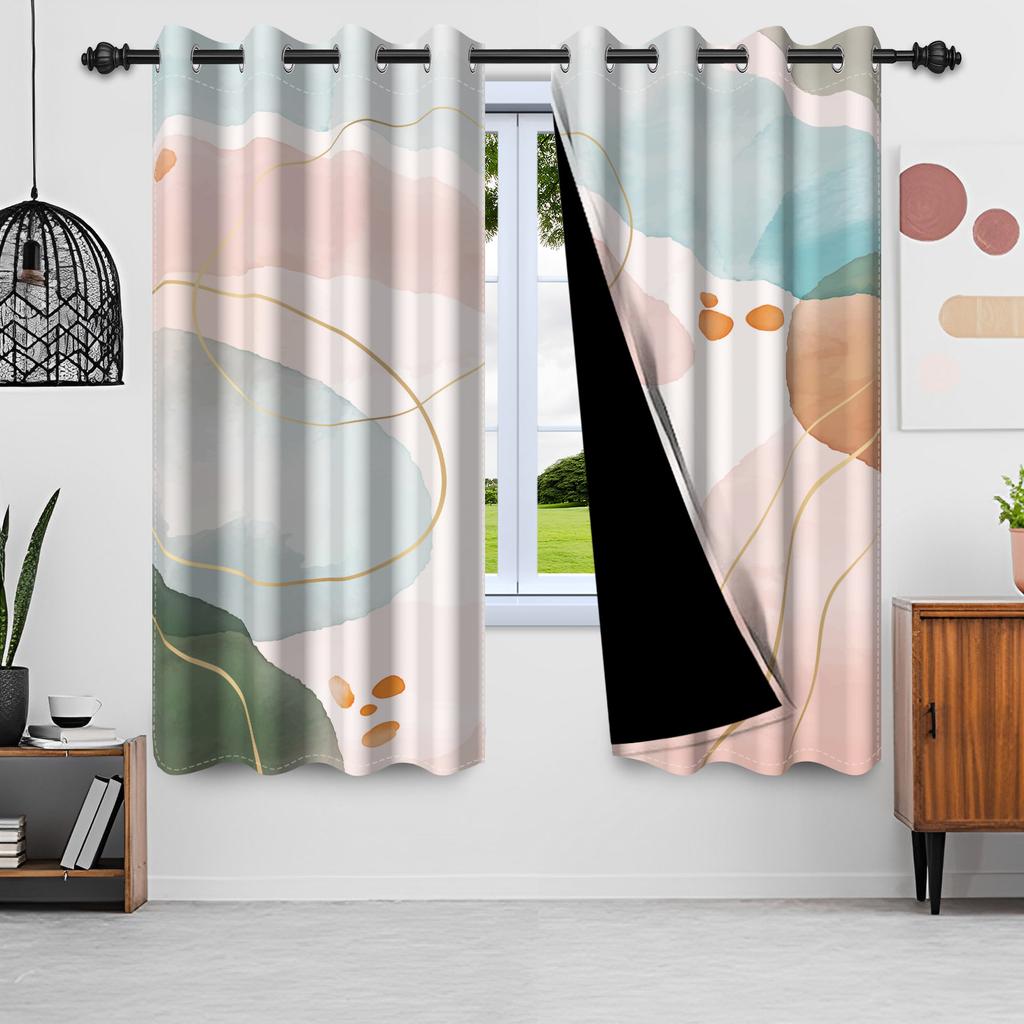 Set aus 2 nordischen Stil-Schattierungs-Fenstervorhängen Grüne Baumblätter Heiminterieur Tropischer Dschungel Schlafzimmer Vorhang Mit Verdunkelung Polyester Perfekt Für