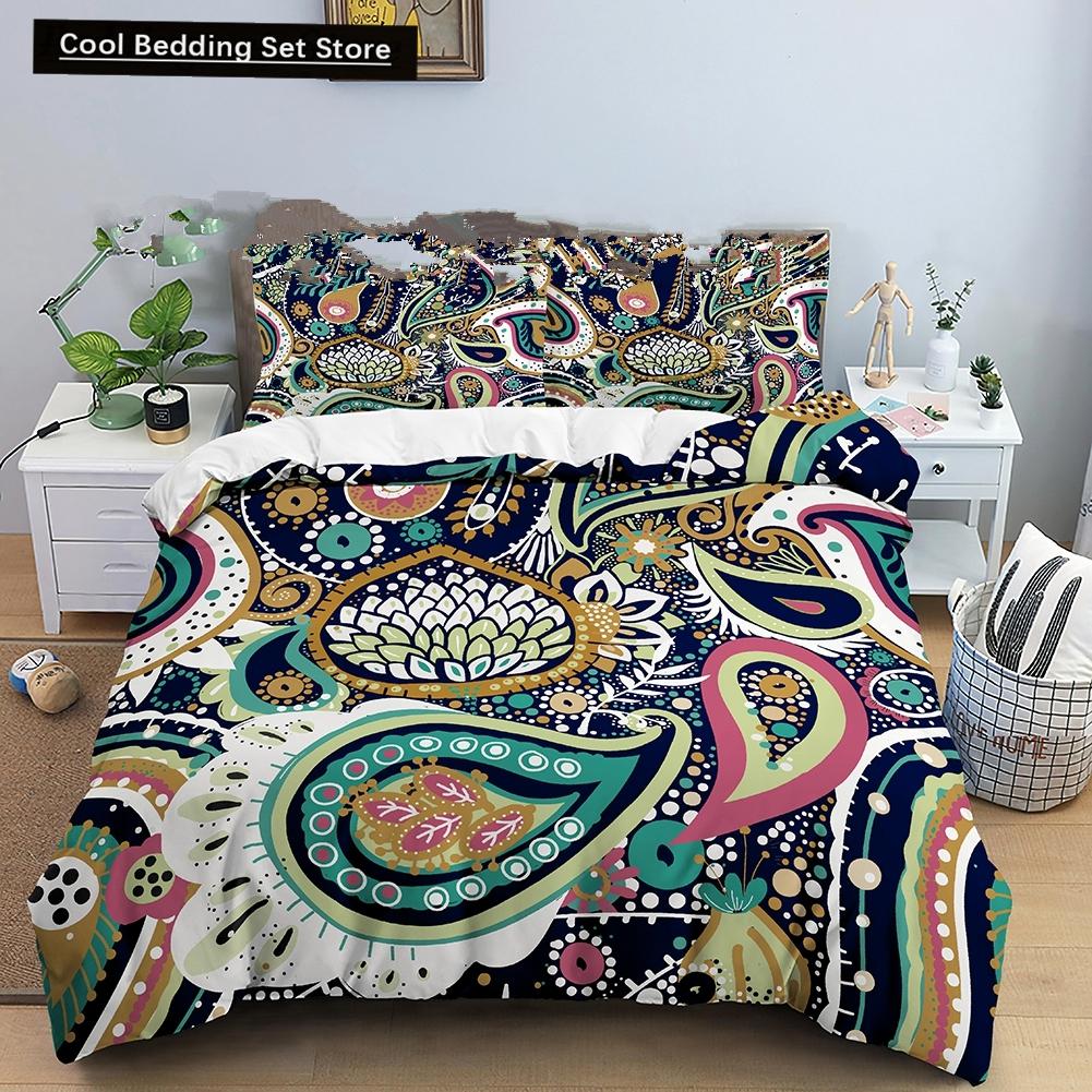 Indian Floral Style King Queen Duvet Cover Colorful Boho Mandala Bedding Set for Adults Geometric Exotic Polyester Quilt Cover