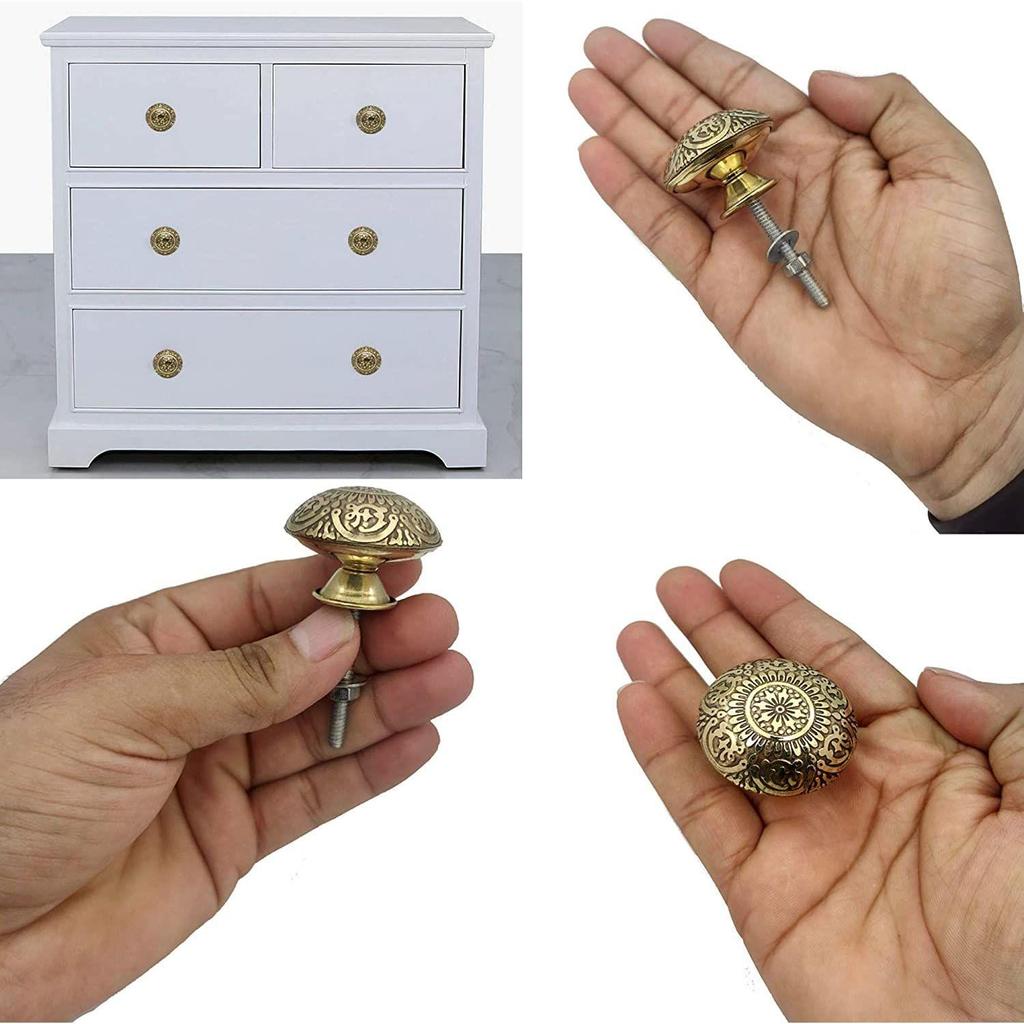 Handmade Gold Finished Classic Brass Door Knobs for Cabinets, Drawers, Wardrobes and Kitchen Cupboards - Set of 4 (38mm)