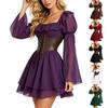 Robe de Cour Vintage Colorée pour Femme avec Col Carré, Manches Longues Bouffantes et Taille Cintrée pour Halloween