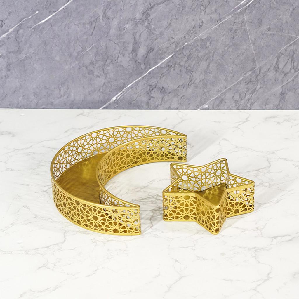 Set aus 2 eleganten Obstschalen-Ausstellern aus Eisenhandwerk mit Halbmond- und Burgmotiv, ideal für Ramadan-Feiern