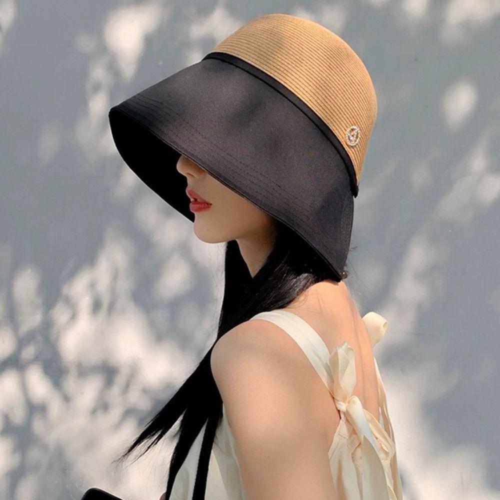 Weave Straw Hat Shade Sun Caps Sunscreen Bucket Hat Breathable Beach Fisherman Hat  Girls