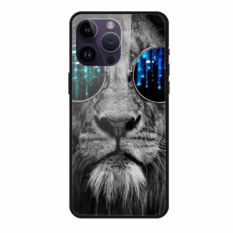 Phone Case for Apple Iphone 15 Pro 15 Plus Tempered Glass Hard Back Cover for Iphone 15 Pro Max Iphone15 Wolf Lion Funda Capa