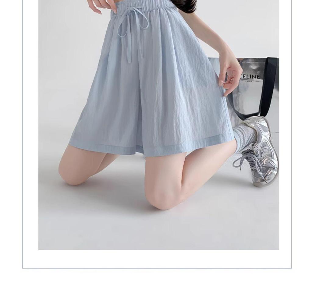 Women's High-Waist Blue Ice Silk Wide-Leg Shorts - Summer 2025 Mid-Length Casual Sportswear