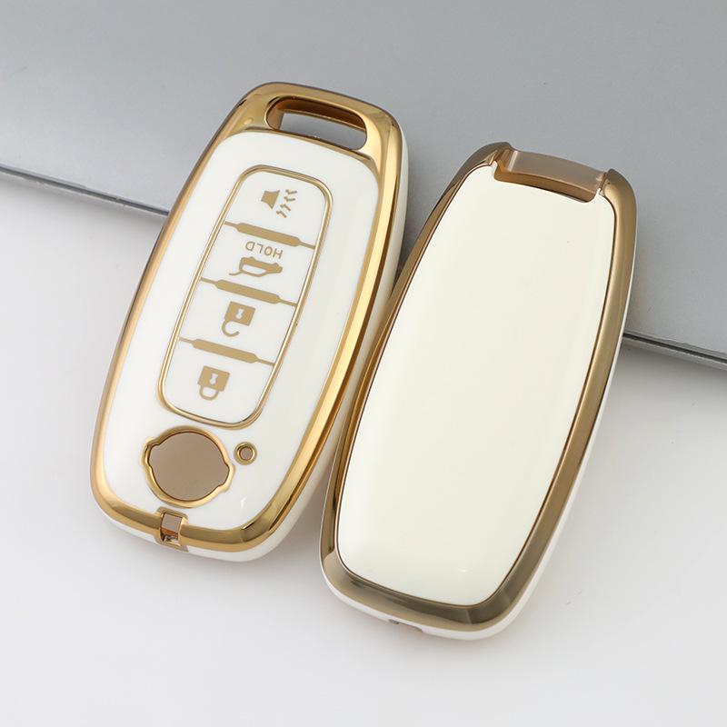 Nissan Car Key Cover - Gold Edge Protective Shell with Full Wrap and Buckle