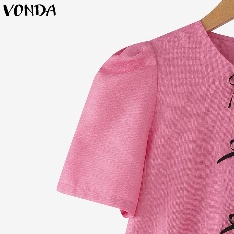 VONDA Summer Women Girls Short Sleeve Front Bow Knot Casual Cropped Elegant Blouse