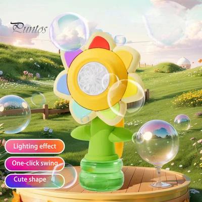 Colorful Flower Bubble Machine Dancing Light-up Flower Bubble Maker Summer Outdoor Handheld Automatic Bubble Blower Toy Toddlers Boys Girls Gift