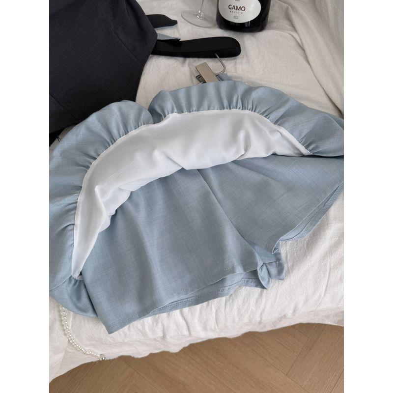 French style High-Grade Irregular Color Matching Hanging Neck Tube Top Vest Women 2025 New Sexy Gyaru Shorts Two-piece Set