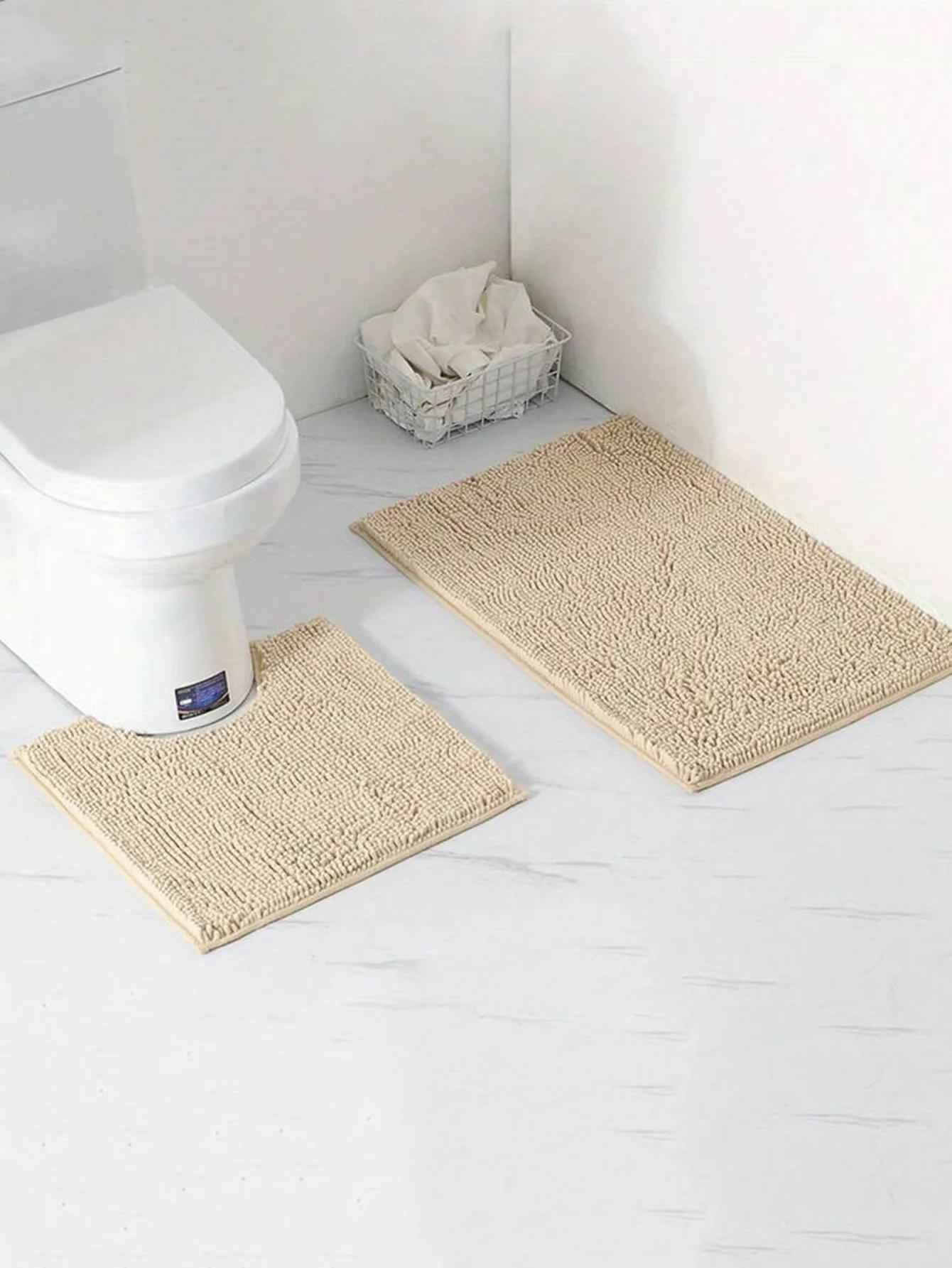 

1 шт. - Мягкий и впитывающий коврик для ванной из шенилла - U-образный и прямоугольный коврик для декора ванной комнаты и противоскользящий коврик для туалета S хаки