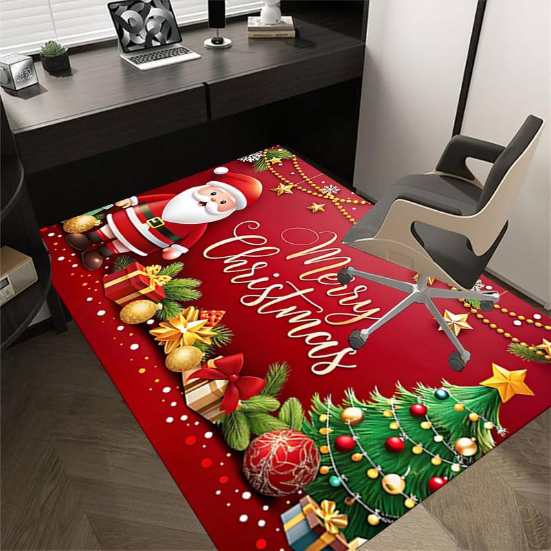Christmas Santa Claus Crystal Velvet Office Chair Mat Area Rug - Non-Slip, Floor Mat, Office Desk Chair Rugs,Christmas Gift-1106081