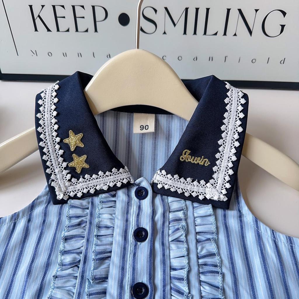 Girls' Cute Sleeveless Lace Top and Pleated Skirt Set - Summer Fashion