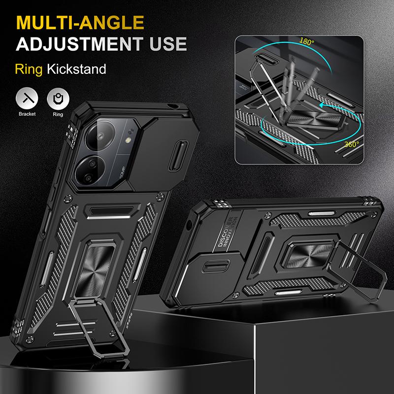Armor Series For Xiaomi Redmi 13C 4G/5G/13R 5G/Poco M6 5G/Poco C65 4G Phone Case with Slide Camera Cover