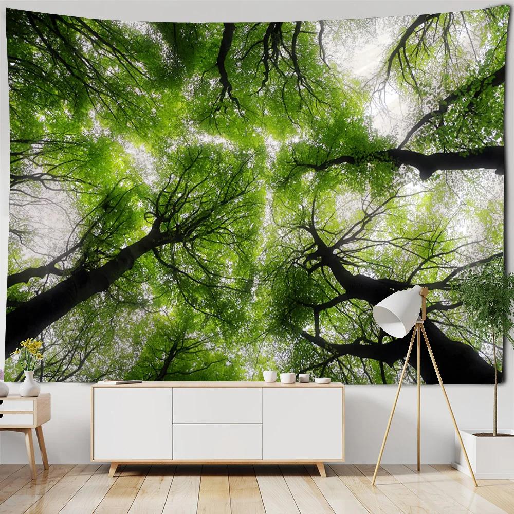 Природный пейзаж Гобелен Комната Искусство Солнечный свет Лес Водопад Главная Стена — фото 4
