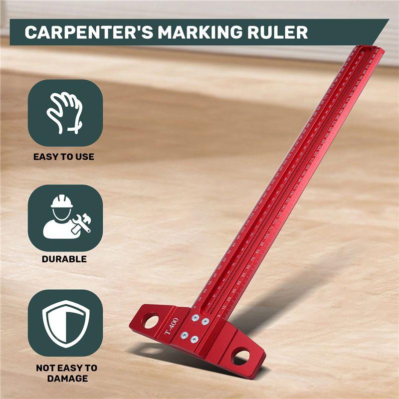 A74E-Precision Marking T-Rule Carpenter's Drawing Ruler Woodworking Marking Ruler Standard Aluminum Alloy Ruler