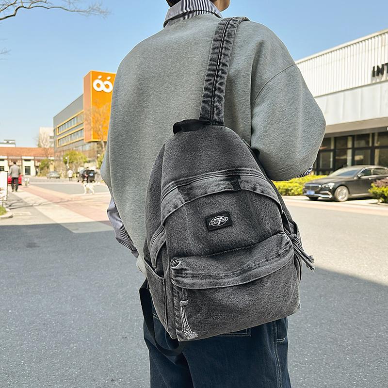 College Style Couple Student Schoolbag Denim Lightweight Backpack