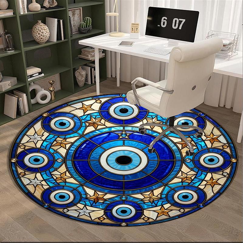 Evil Eye Stained Glass Design round carpet Chair cushion Round Entryway Rug, Soft Round Rugs for Living Room, Bedroom, Circle Carpet decor gifts