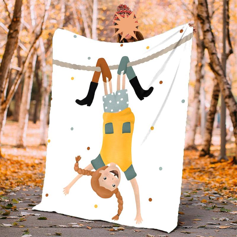 Pippi Coperta di Flanella Morbida Calda Coperta per Tutte le Stagioni, Design per Campeggio, Viaggio in Auto, Escursionismo Divano, Letto, Ufficio Regalo Perfetto per Feste