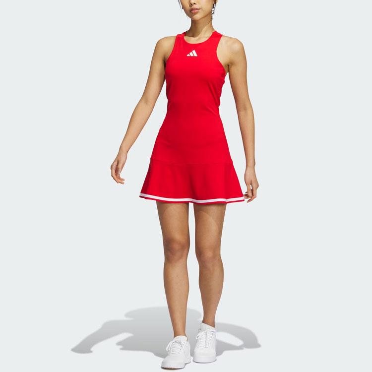 adidas Teniso suknelė su prancūzišku spalvų blokų logotipu ir įmontuota liemenėle bei šortais moterims Suknelė šviesiai raudonai-bordo spalvos IV7576