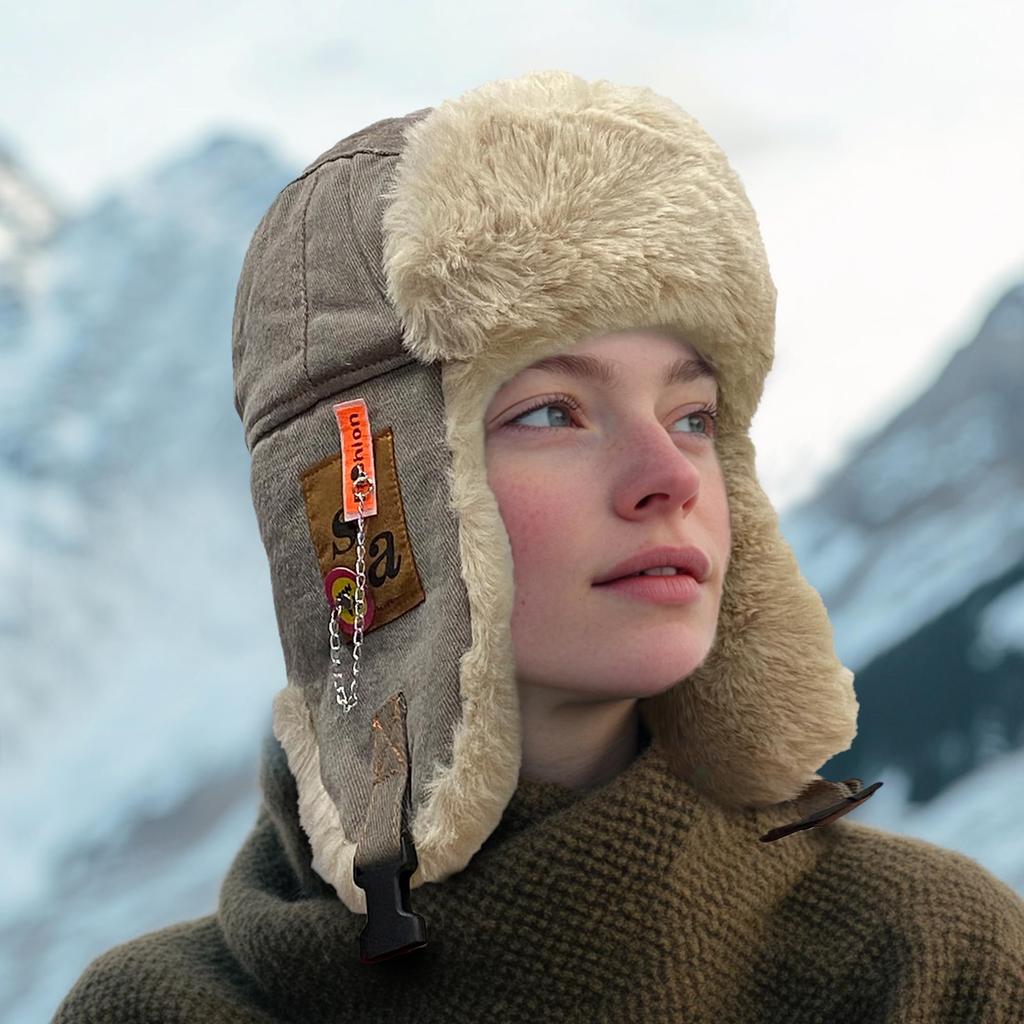 Croogo Pilot Warm Flight Cap with Ear Perfect for Winter Snow Mountain Winter and Outdoor Work Cap, Mid-Winter Fleece-Lined Flaps, Unisex, Commuting,