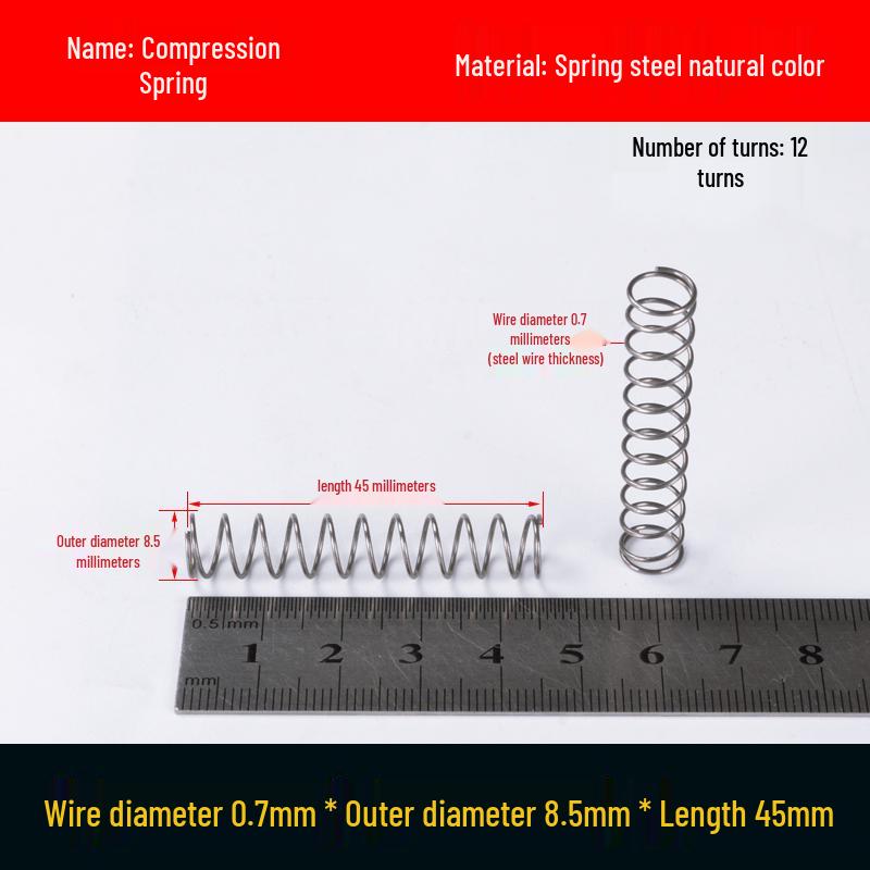 Druckfeder mit Rückstellfunktion aus Federstahl, 0,7 mm Drahtdurchmesser, 8-12 mm Außendurchmesser