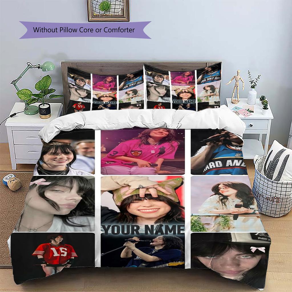 Biancheria da letto con motivo personalizzato nome Billie Eilish, Set piumone Copripiumone Federa Regalo di Compleanno per la Casa(1 * copripiumino + 2 * federa, senza nucleo)