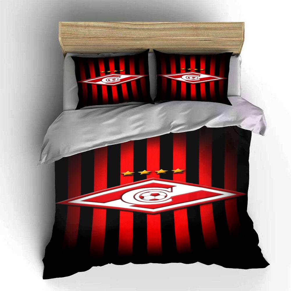 Red and Black Stripes with Soccer Logo Print Bedding Set Duvet Cover Pillowcases (1* Duvet Cover 2* Pillowcases Do Not Include Comforter)