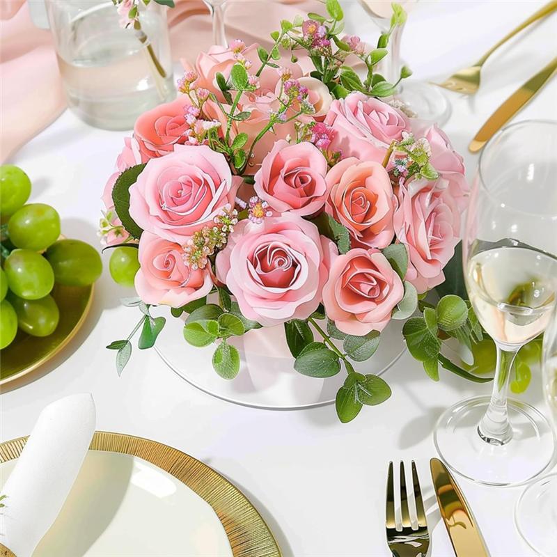 Good-4 Pack Acrylic Flower Vase Round, Clear Vase, Flower Vases For Centerpieces, Floral Low Vases For Dining Table Reception