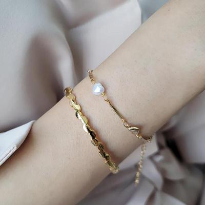Damenarmband mit Kreis-Herz-Motiv, gemischtspitzig, Gold