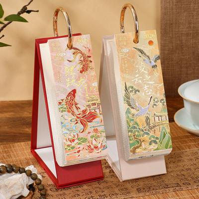 2026 Desk Flip Calendar Vintage Gold Stamping Painting Desktop Organizer Aesthetic Standing Calendar for Home Office