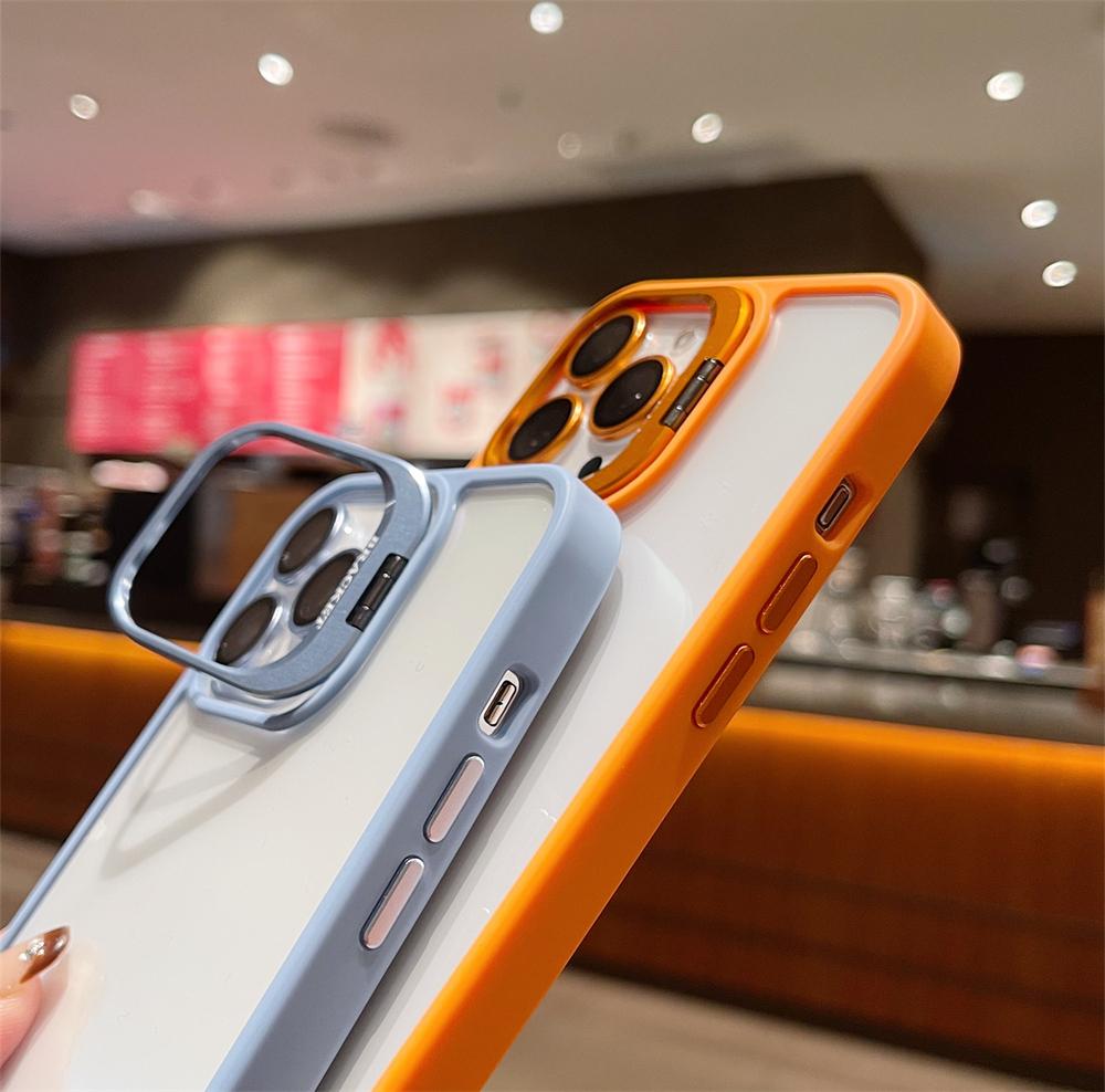 Lens Metal Ring Protector Stand Phone Cases For IPhone 16 15 14 13 12 11 Pro Max Plus Camera Glass Lens Protection Clear Cover