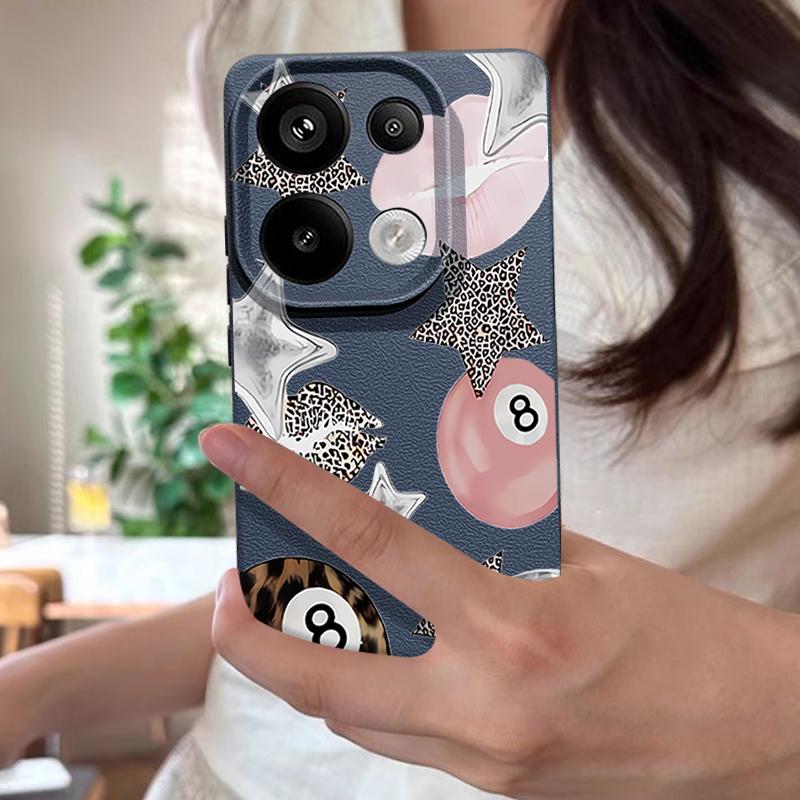 Vintage Leopard Print Stars Billiards Case For Xiaomi Redmi Note 14 13 Pro 5G 4G 12 11 Funda Xiaomi 14T 13T 11T Pro Leather Texture Silicone Cover