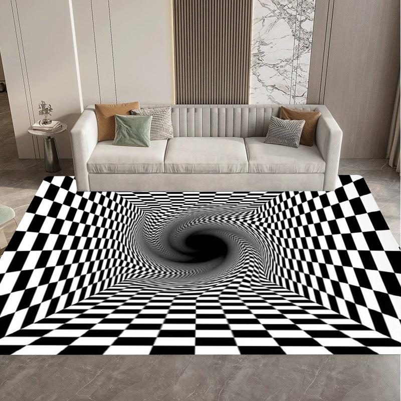 Visual 3D Black and White Grid Illusion Vortex Trap Mat Rug for Bedroom Sofa Living Room Decoration carpet